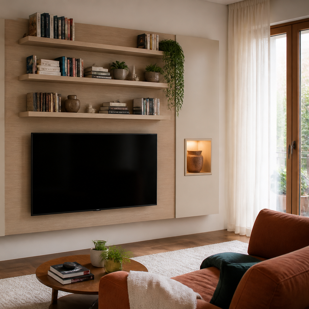 Parete TV con nicchie illuminate Rovere Atelier 3