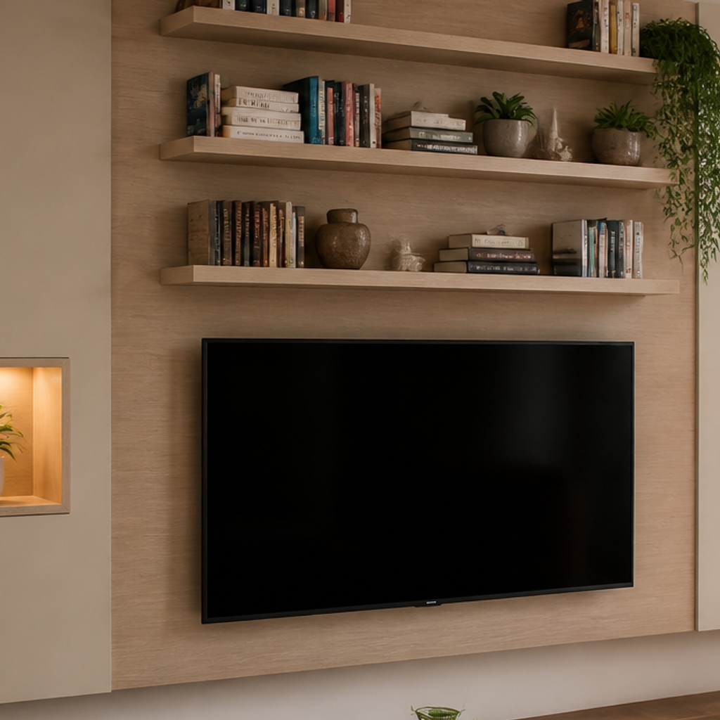Parete TV con nicchie illuminate Rovere Atelier 4