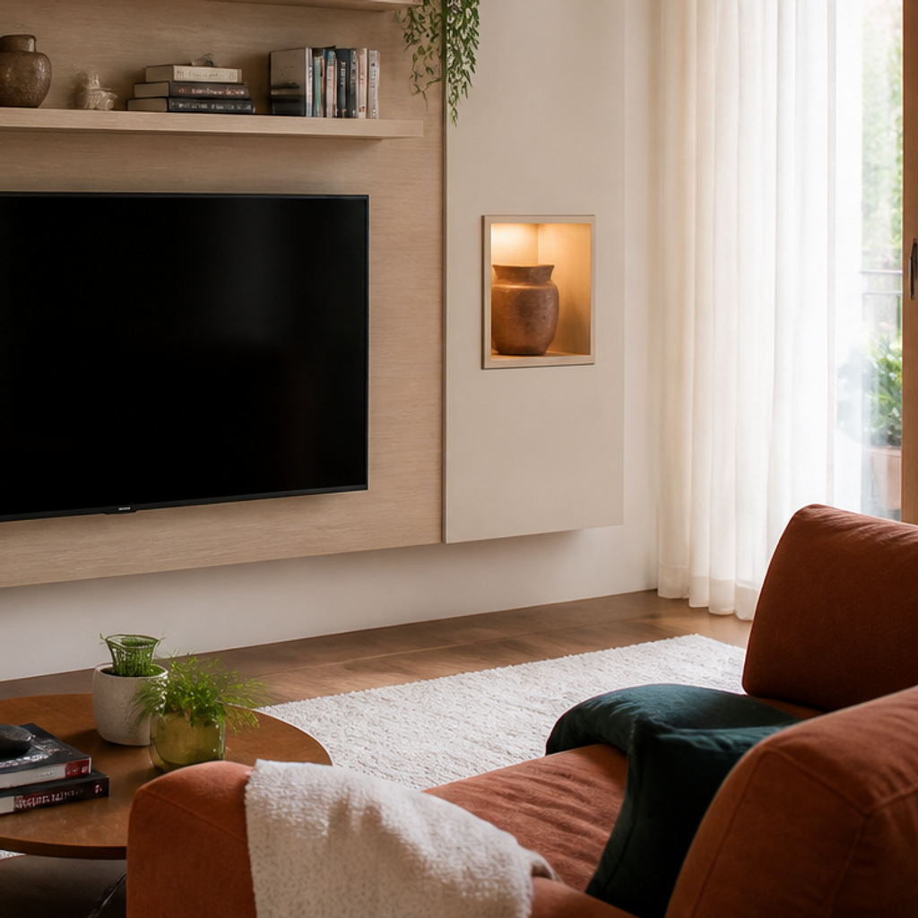 Parete TV con nicchie illuminate Rovere Atelier 5