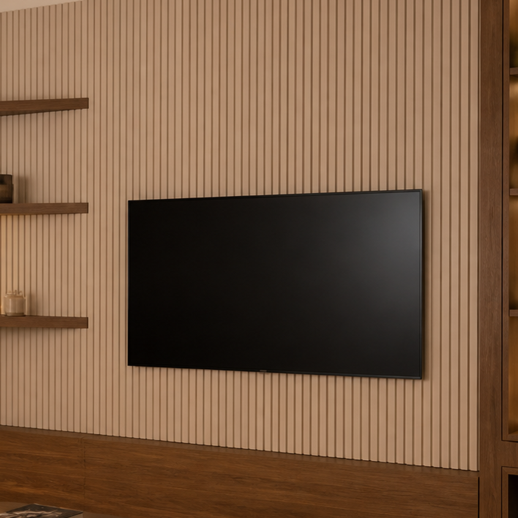 Parete TV con nicchie illuminate Noce Calma 4