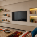 Parete TV con nicchie illuminate Travertino Linea 1