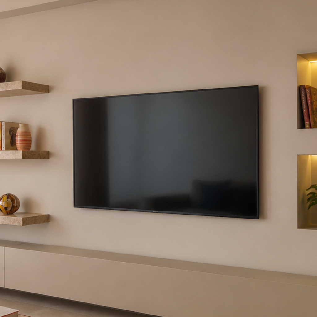 Parete TV con nicchie illuminate Travertino Linea 4