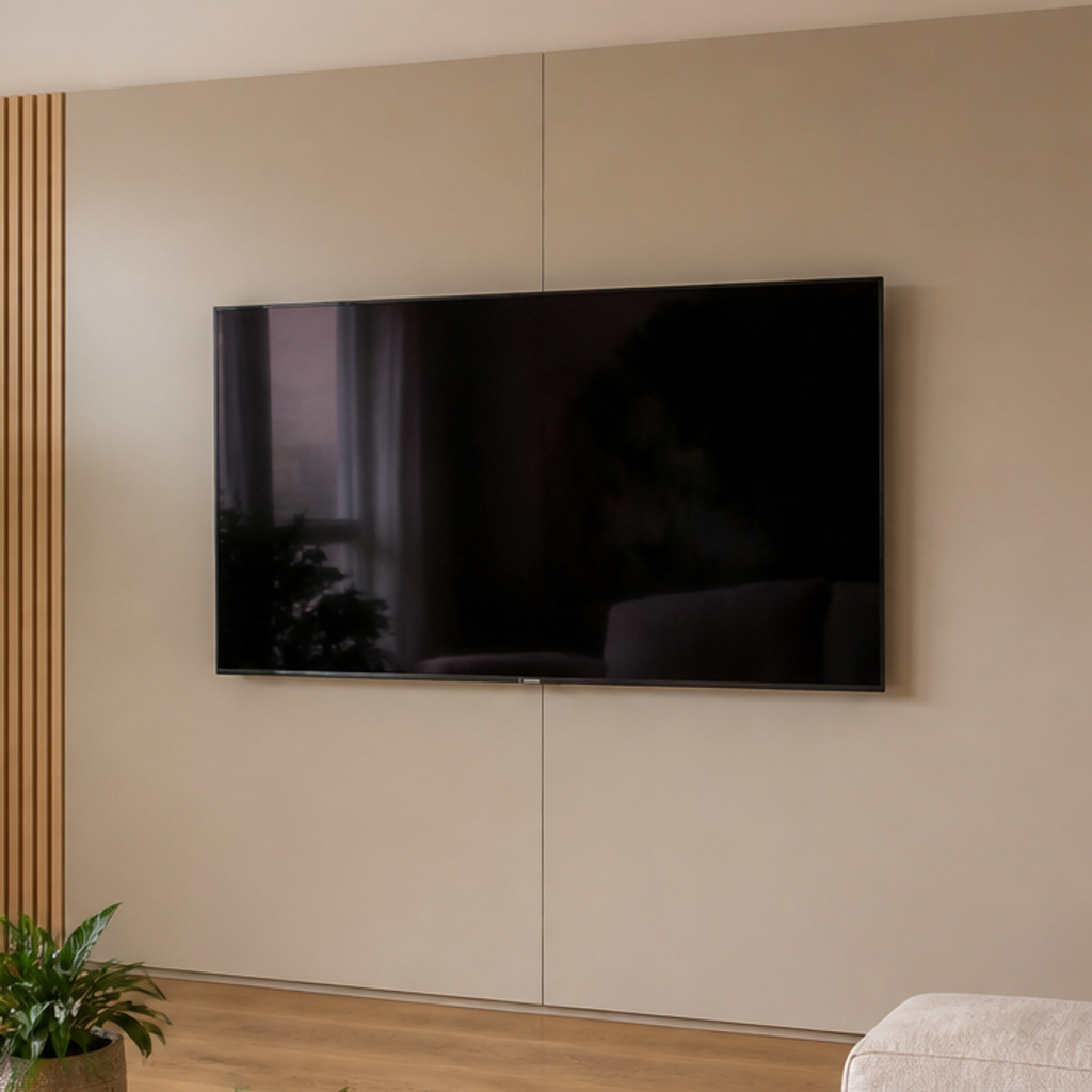 Parete TV effetto legno e listelli Rovere Ritmo 4