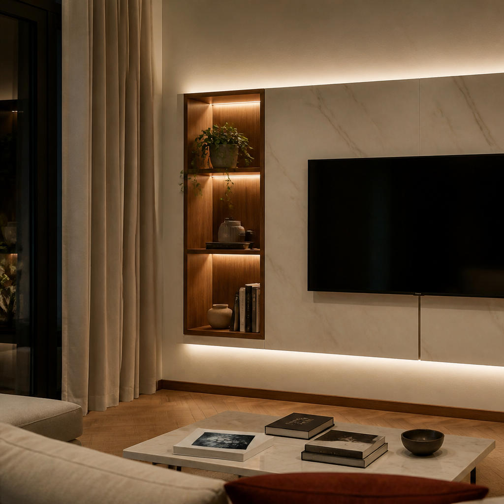 Parete TV effetto marmo Forma 2