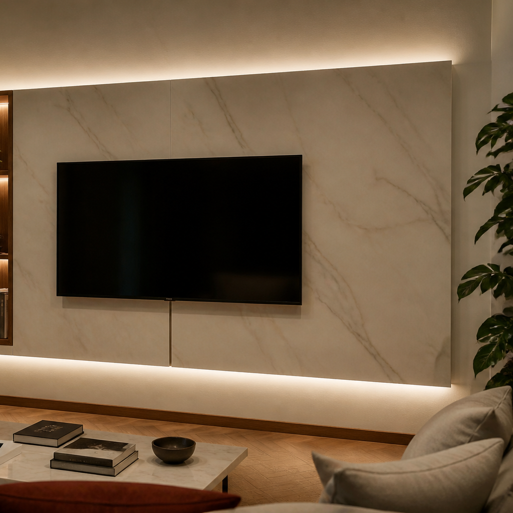 Parete TV effetto marmo Forma 3