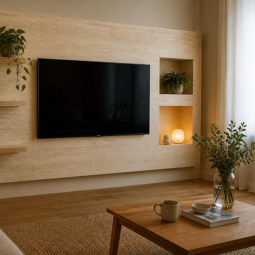 Parete TV effetto travertino Atelier 3