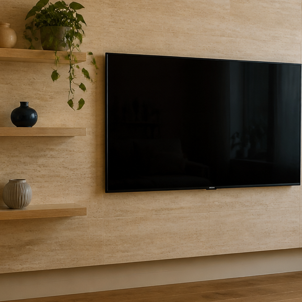 Parete TV effetto travertino Atelier 4