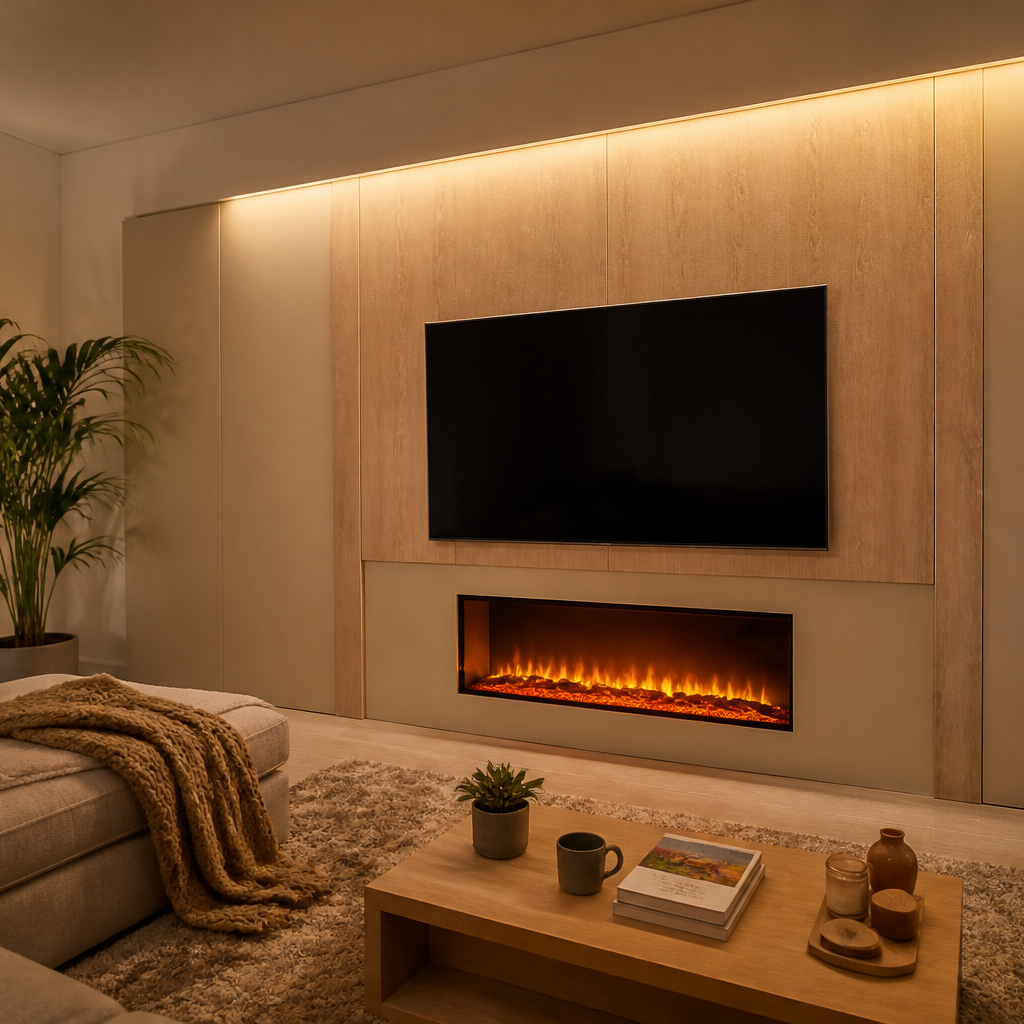 Parete TV con camino elettrico Rovere Linea 1
