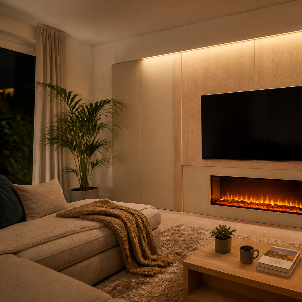 Parete TV con camino elettrico Rovere Linea 2