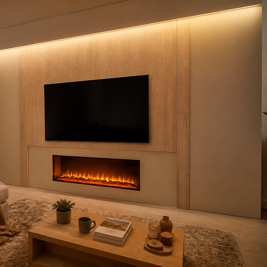 Parete TV con camino elettrico Rovere Linea 3
