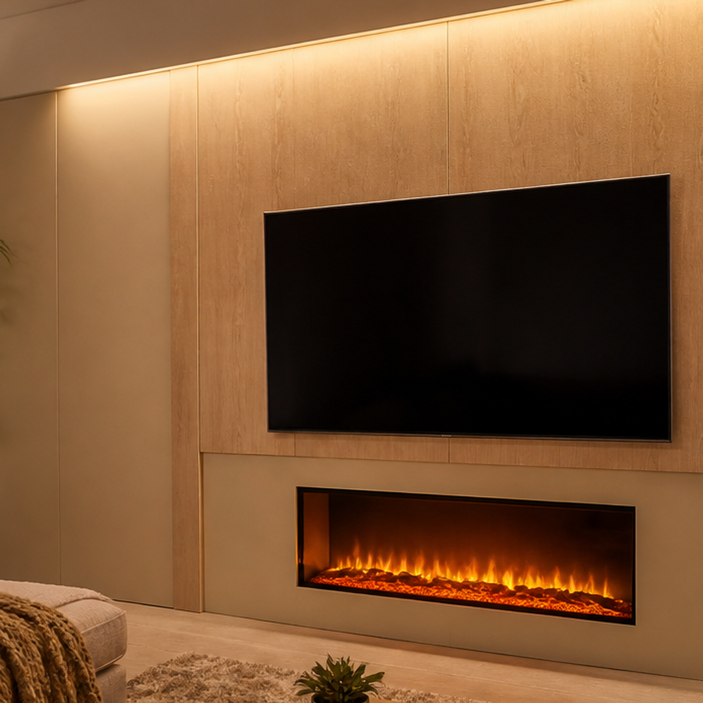 Parete TV con camino elettrico Rovere Linea 4