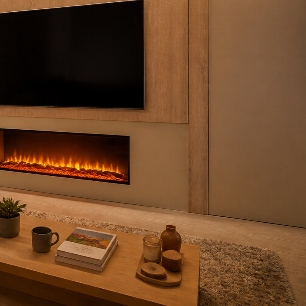 Parete TV con camino elettrico Rovere Linea 5