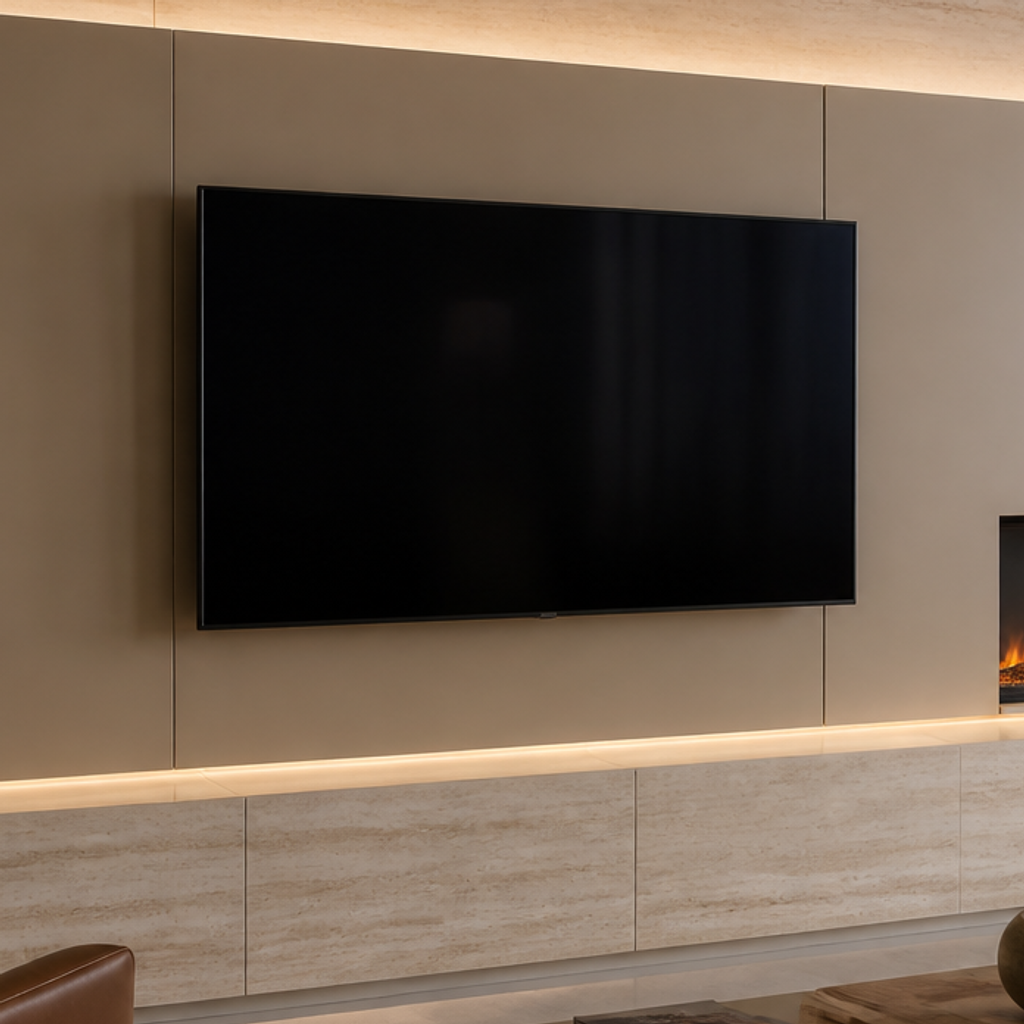 Parete TV con camino elettrico Travertino Ritmo 4