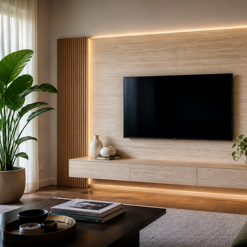 Parete TV full wall attrezzata Travertino Atelier 2