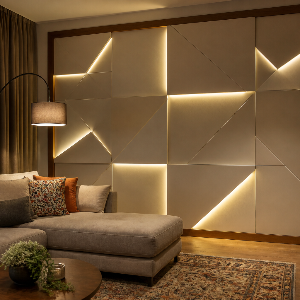 Parete geometrica fresata Noce Casa 1