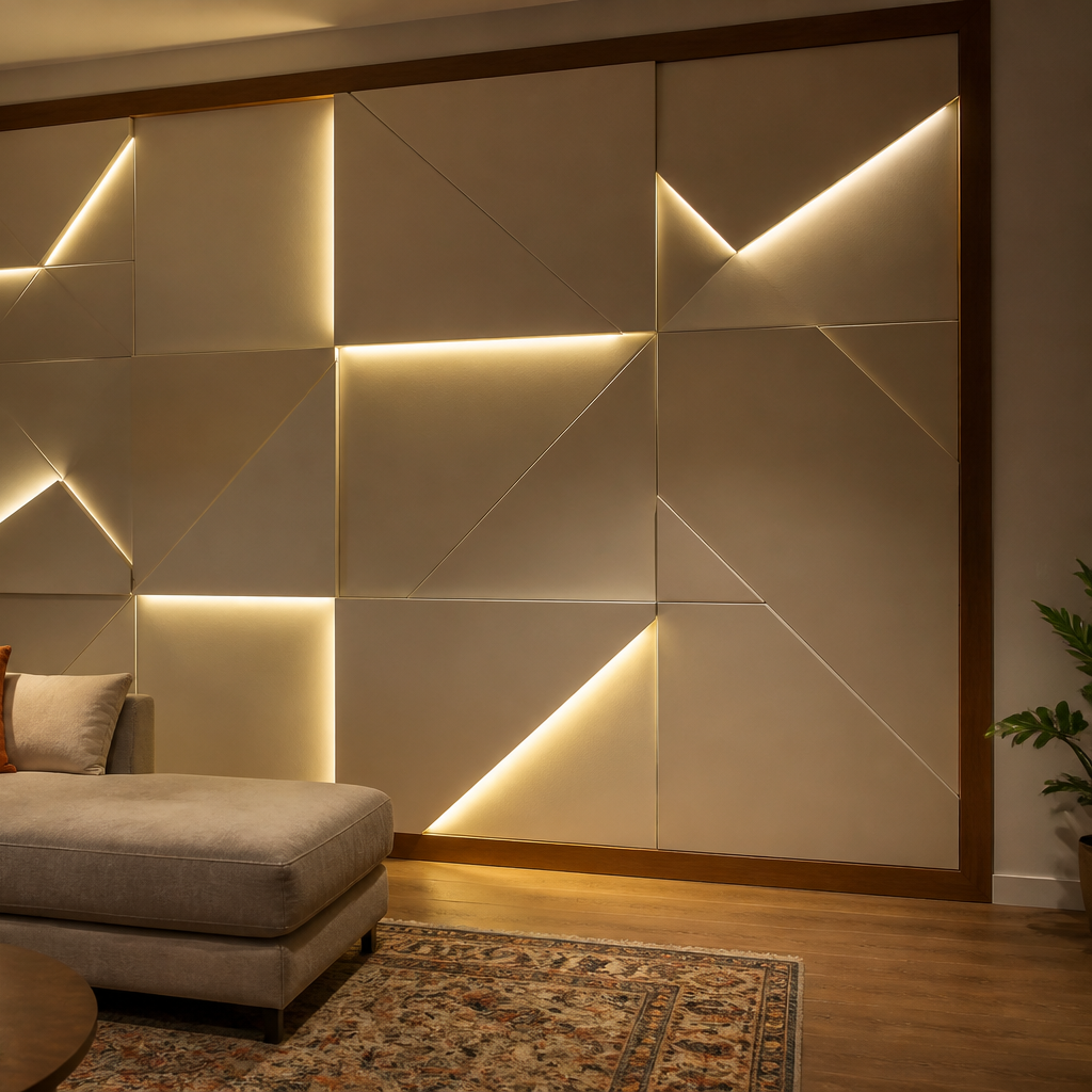 Parete geometrica fresata Noce Casa 3