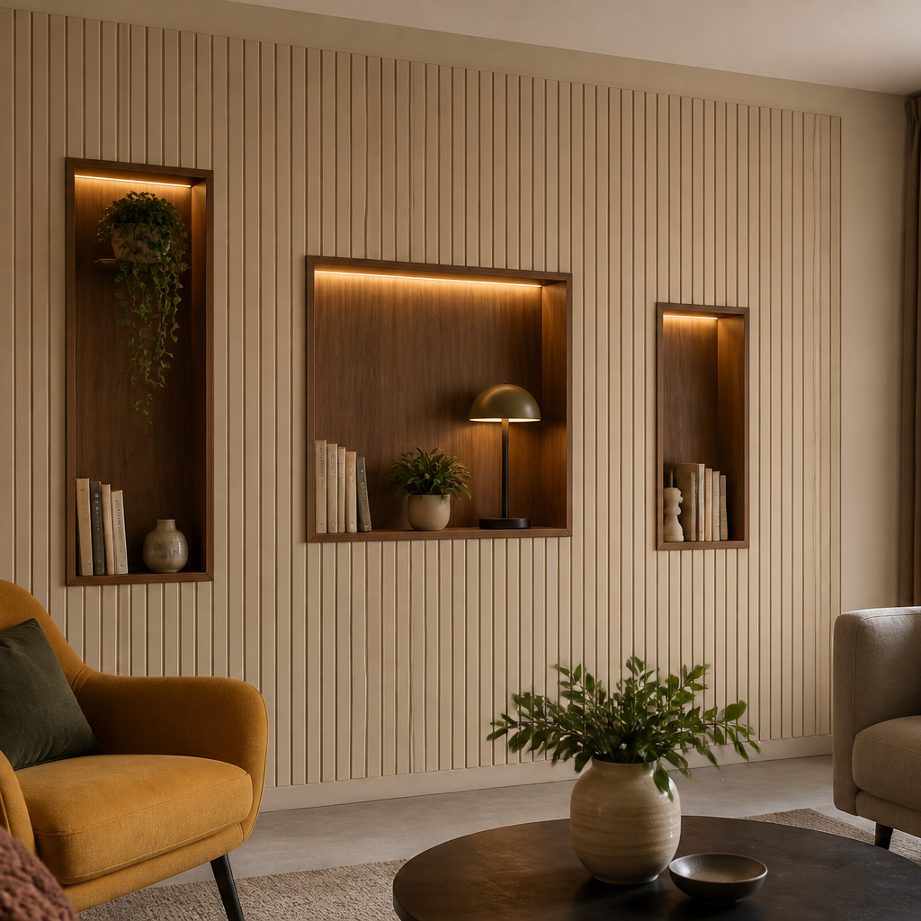 Parete con nicchie decorative Noce Materia 1