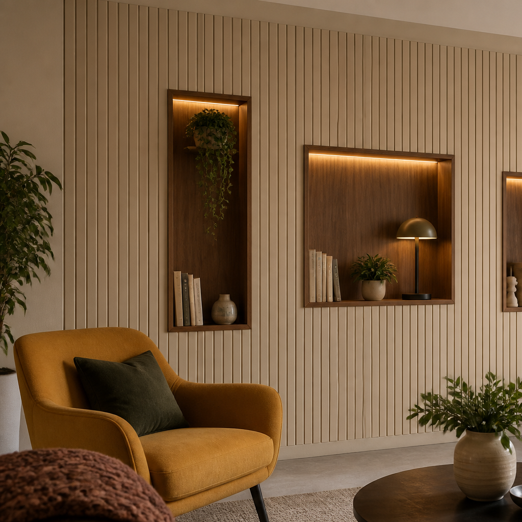 Parete con nicchie decorative Noce Materia 2