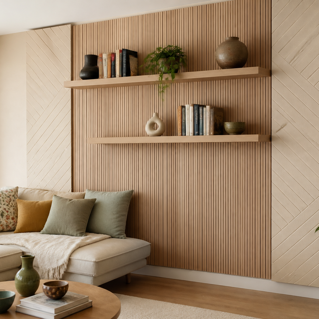 Parete con listelli in legno Rovere Ritmo 1