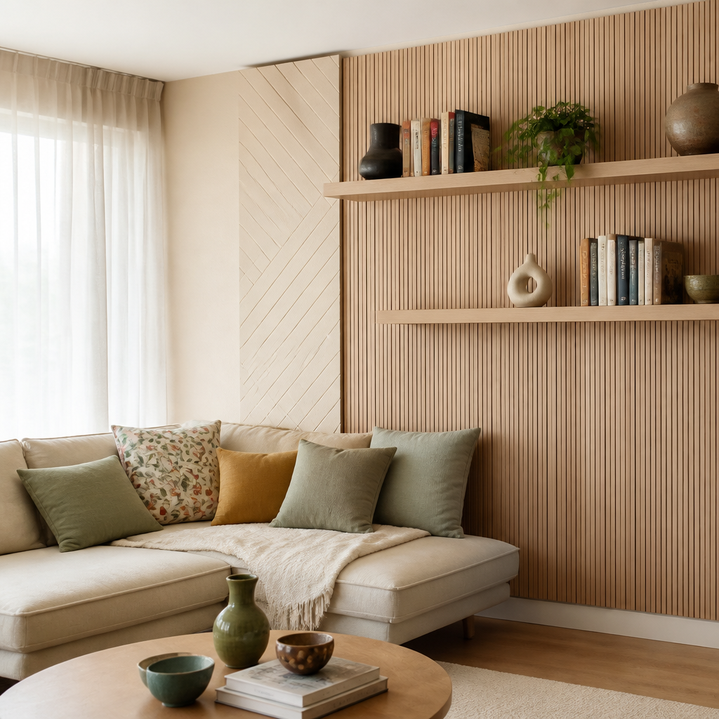 Parete con listelli in legno Rovere Ritmo 2