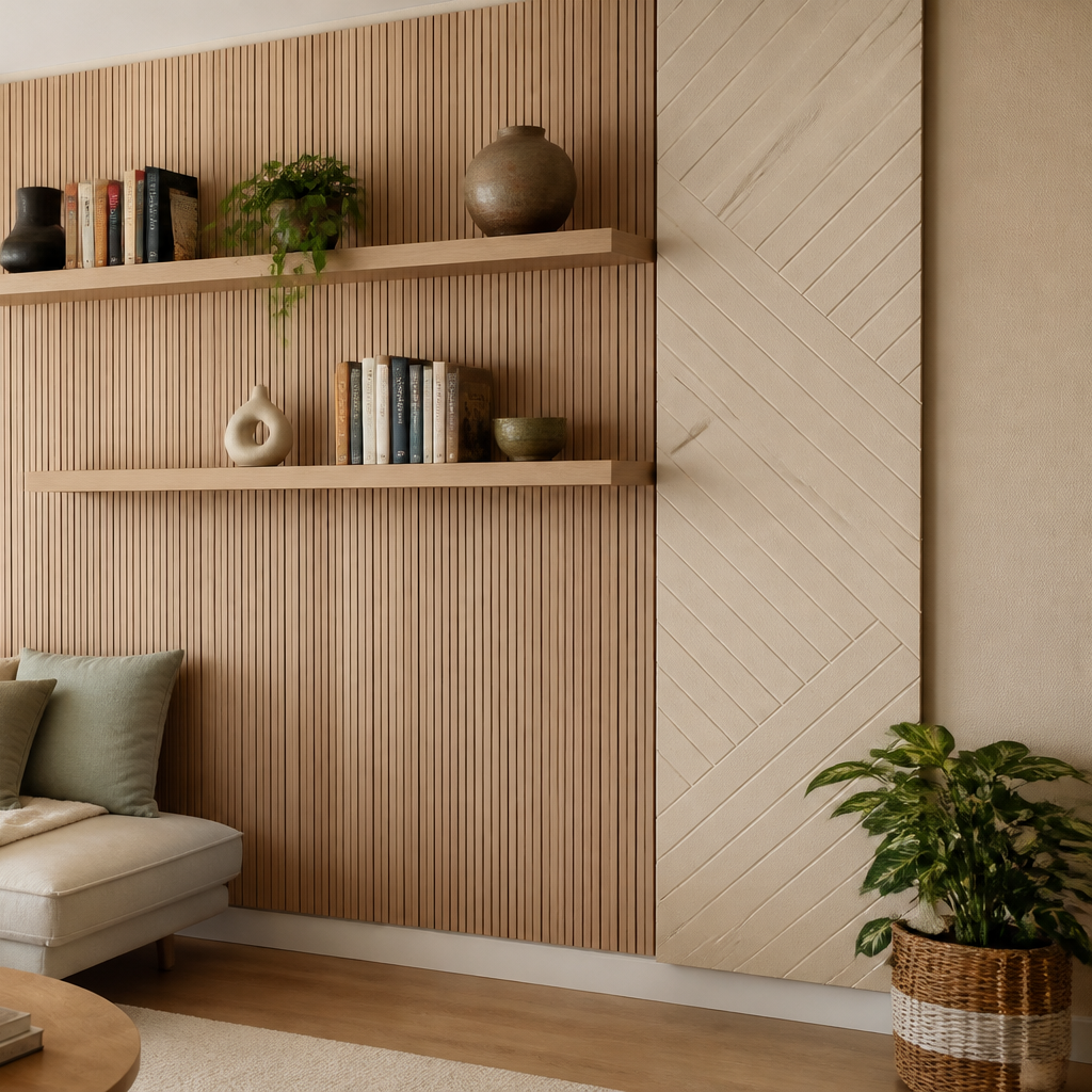 Parete con listelli in legno Rovere Ritmo 3