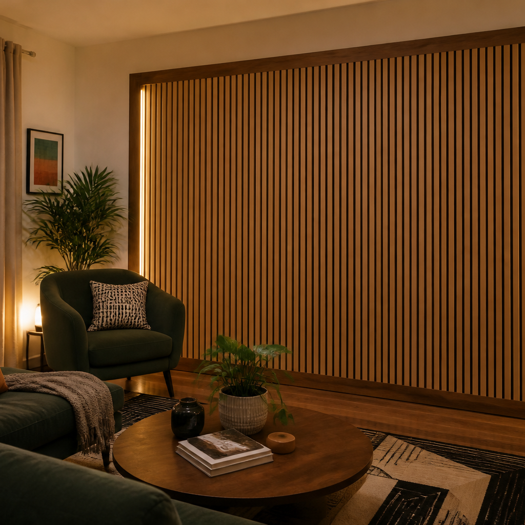 Parete con listelli in legno Noce Aria 1