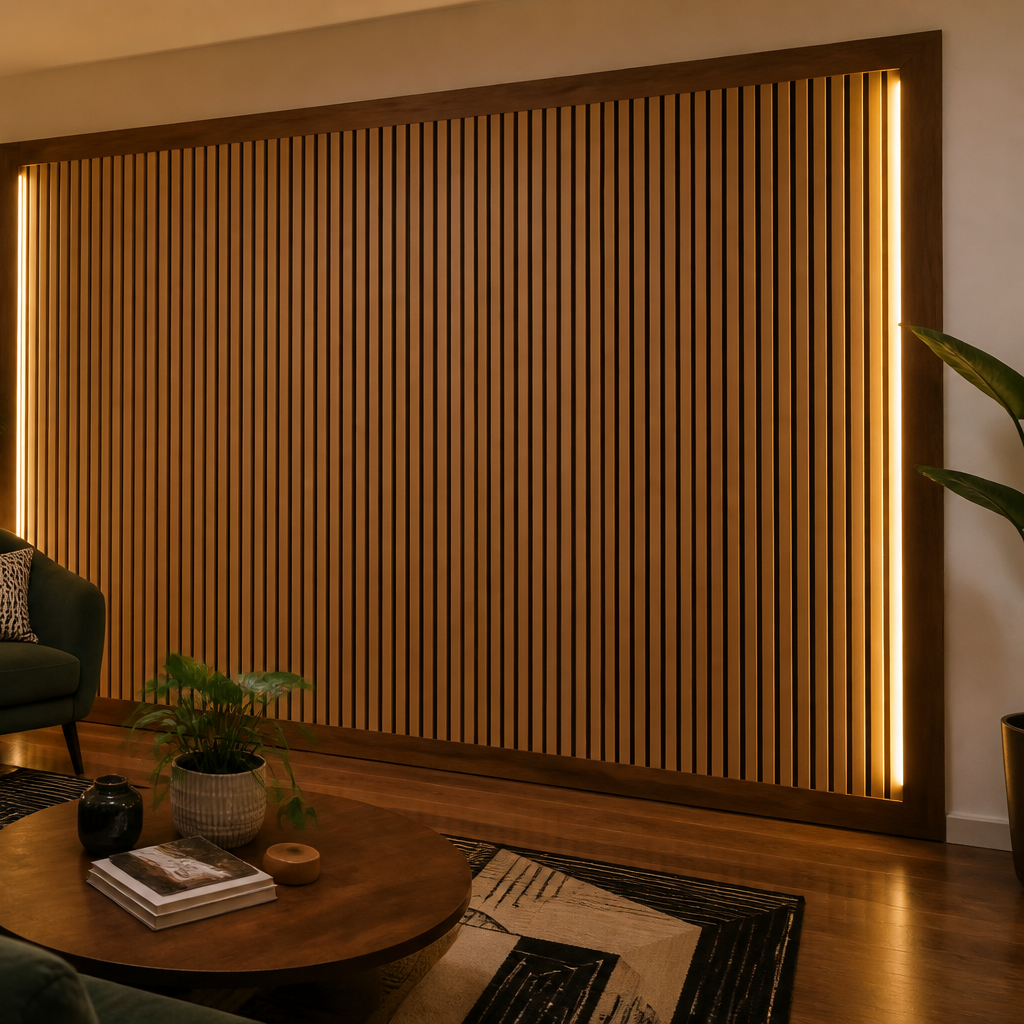 Parete con listelli in legno Noce Aria 3