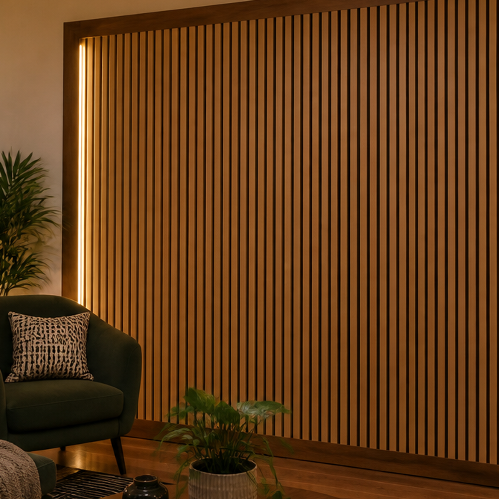 Parete con listelli in legno Noce Aria 4