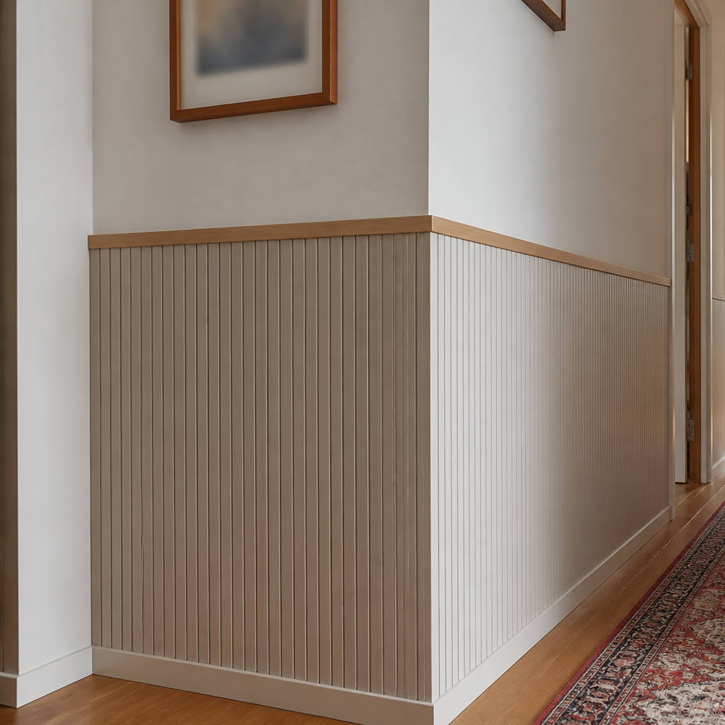 Parete Corridoio con boiserie bassa Rovere Ritmo 2