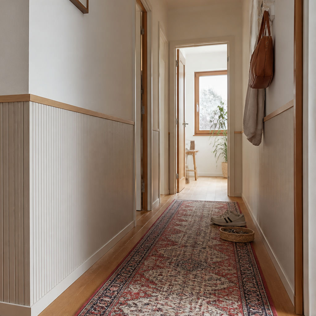 Parete Corridoio con boiserie bassa Rovere Ritmo 3