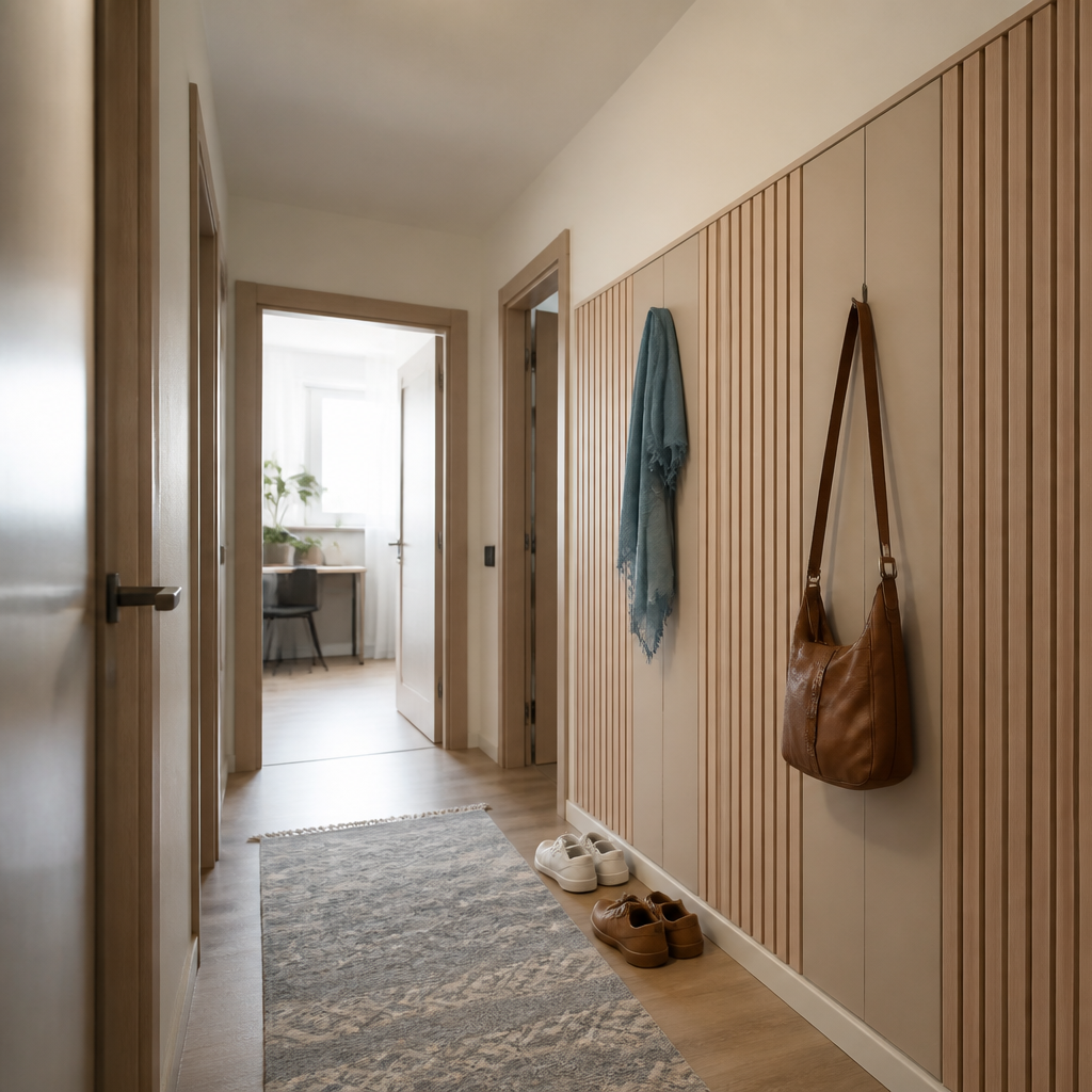 Parete Corridoio con listelli in legno Rovere Profilo 2