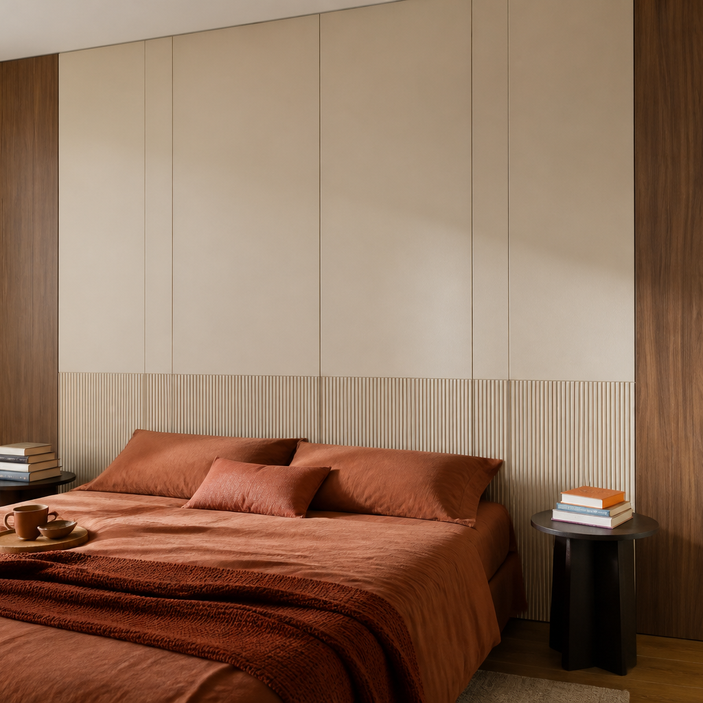 Parete Boiserie dietro letto Noce Materia 1