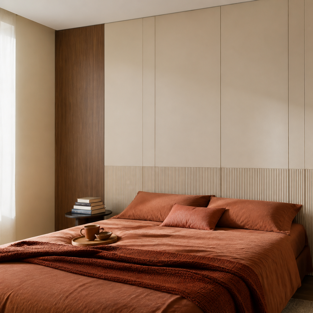 Parete Boiserie dietro letto Noce Materia 2