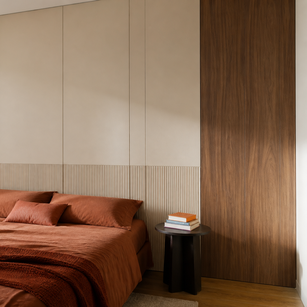 Parete Boiserie dietro letto Noce Materia 3