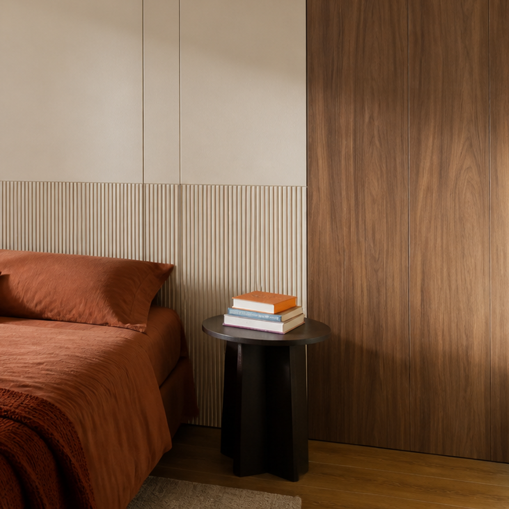 Parete Boiserie dietro letto Noce Materia 5