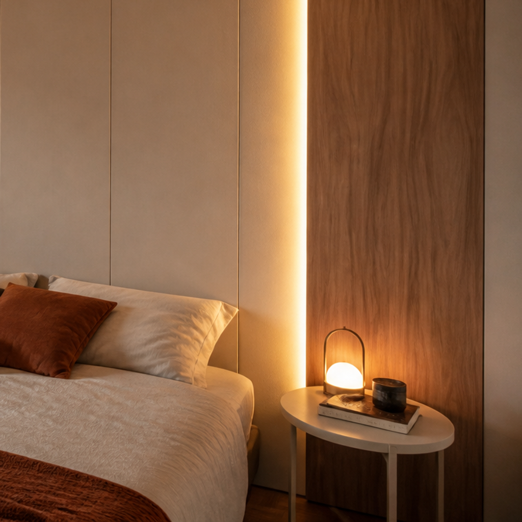Parete Camera con LED Noce Forma 5