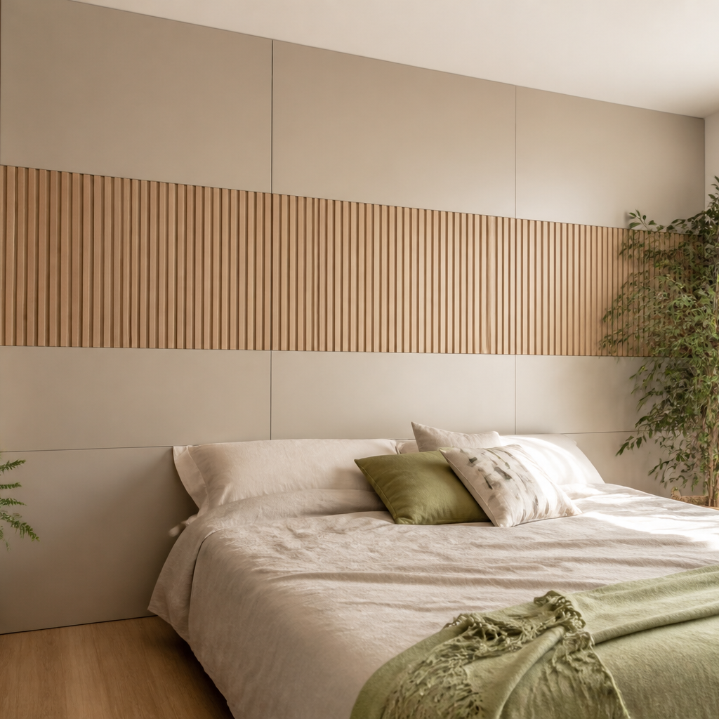Parete Listelli dietro letto Rovere Ritmo 1