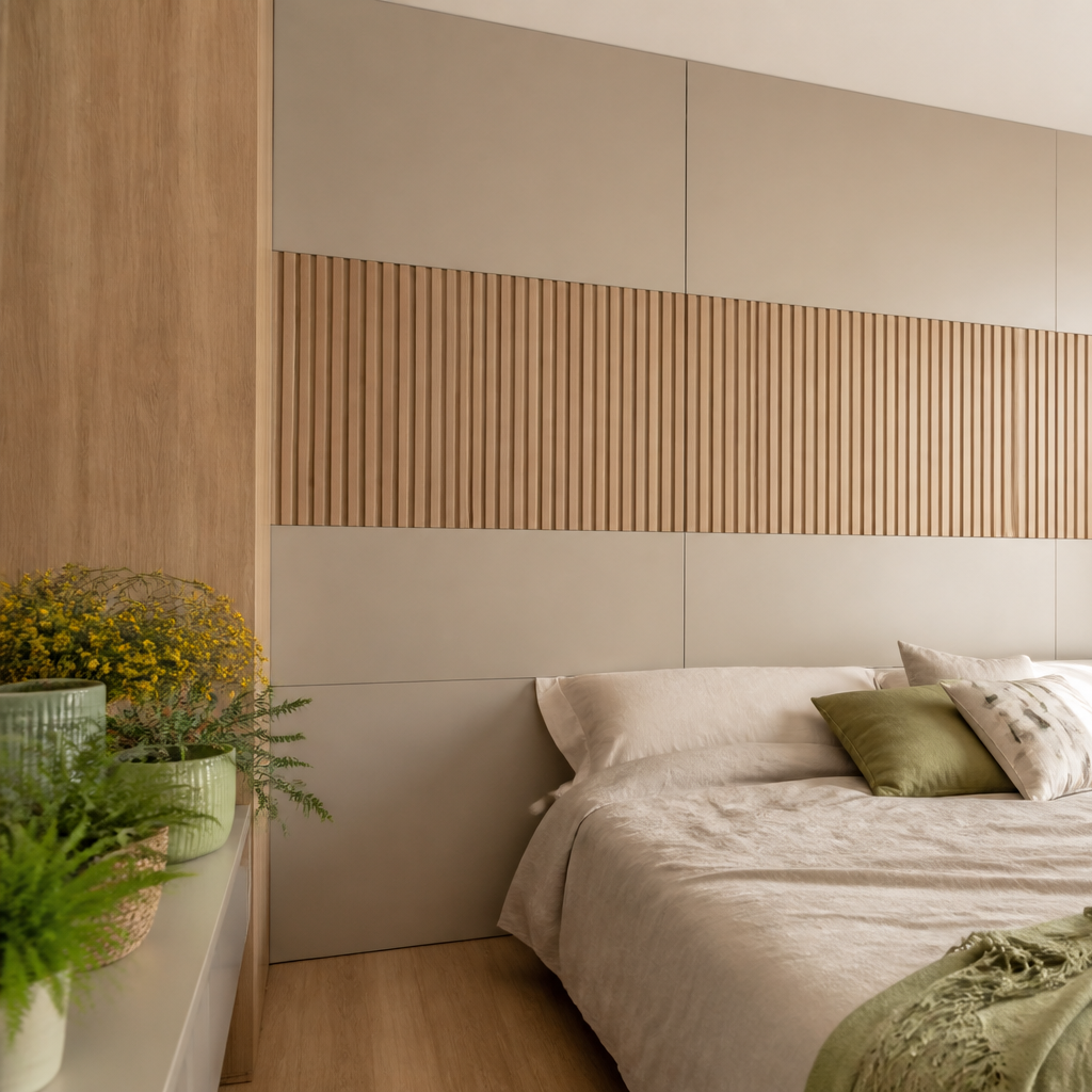 Parete Listelli dietro letto Rovere Ritmo 2