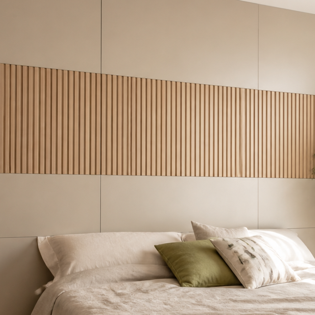 Parete Listelli dietro letto Rovere Ritmo 4