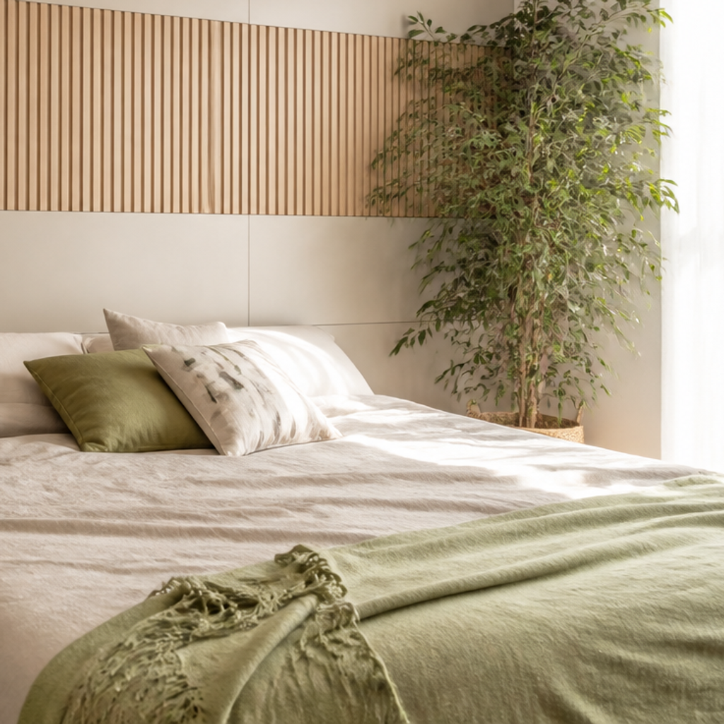 Parete Listelli dietro letto Rovere Ritmo 5