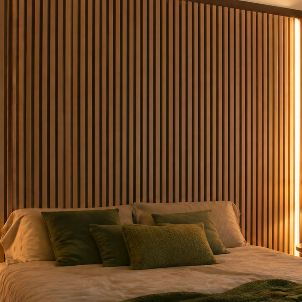 Parete Listelli dietro letto Noce Aria 4