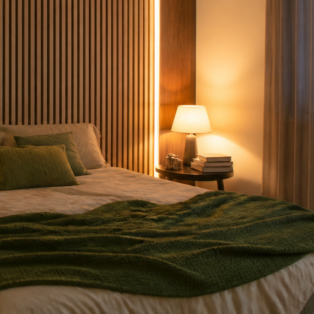 Parete Listelli dietro letto Noce Aria 5