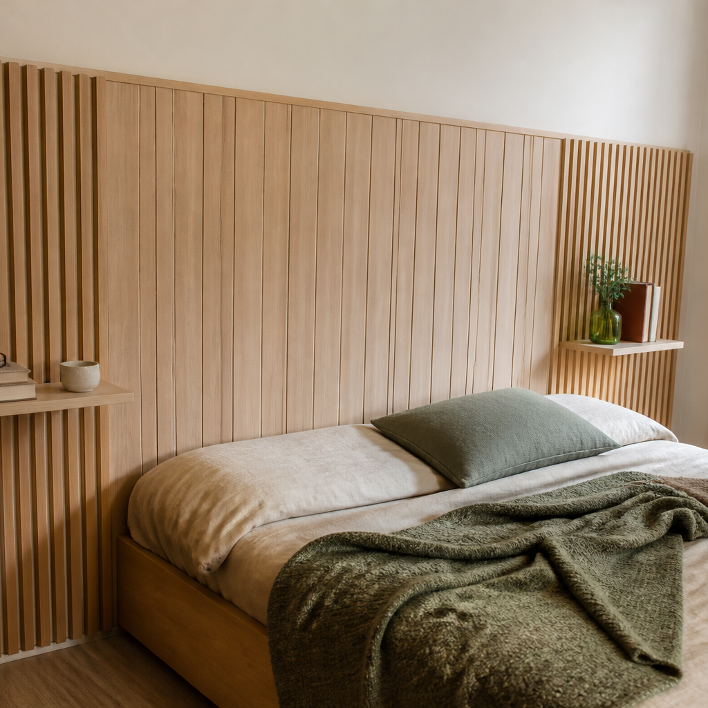 Parete Listelli dietro letto Rovere Materia 1