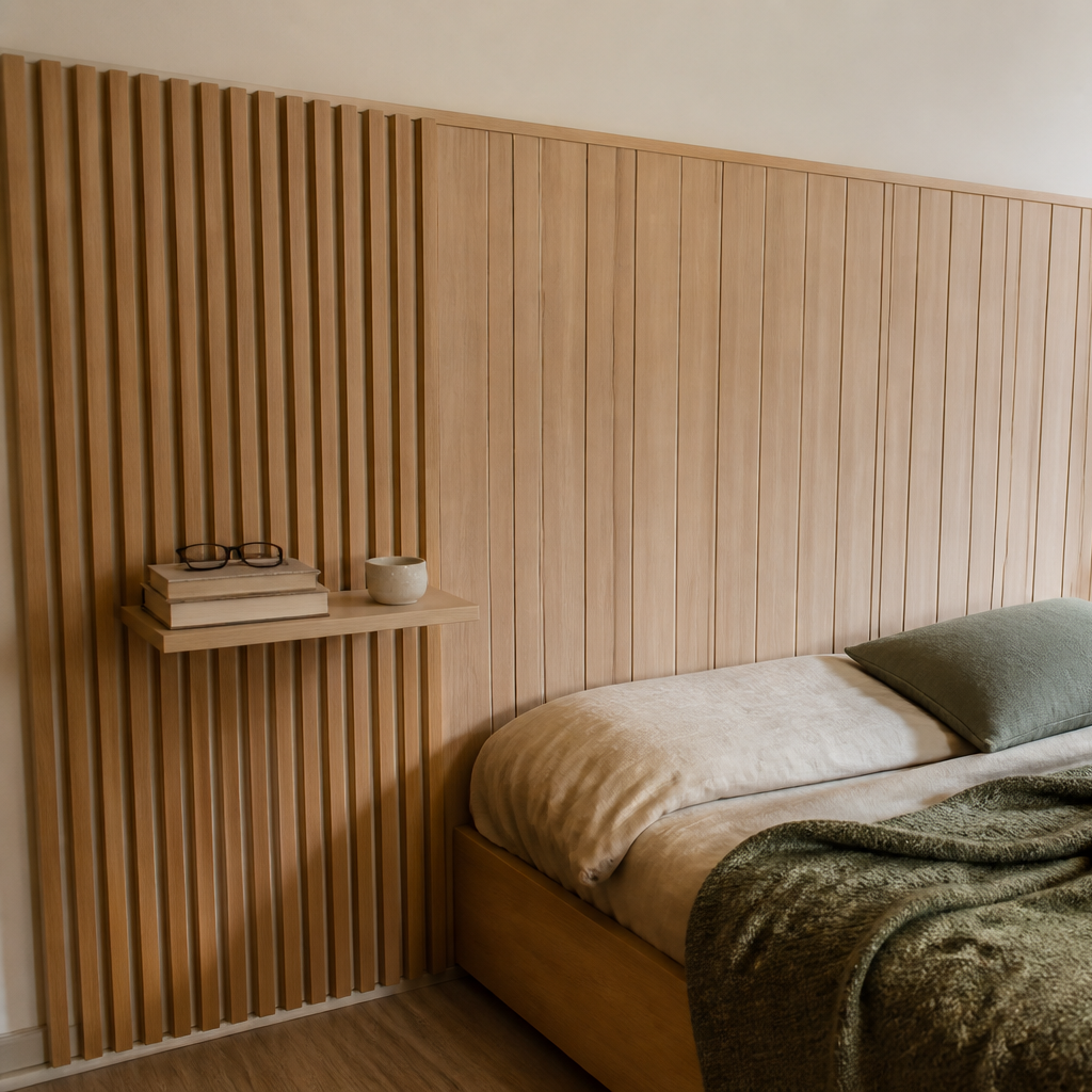 Parete Listelli dietro letto Rovere Materia 2