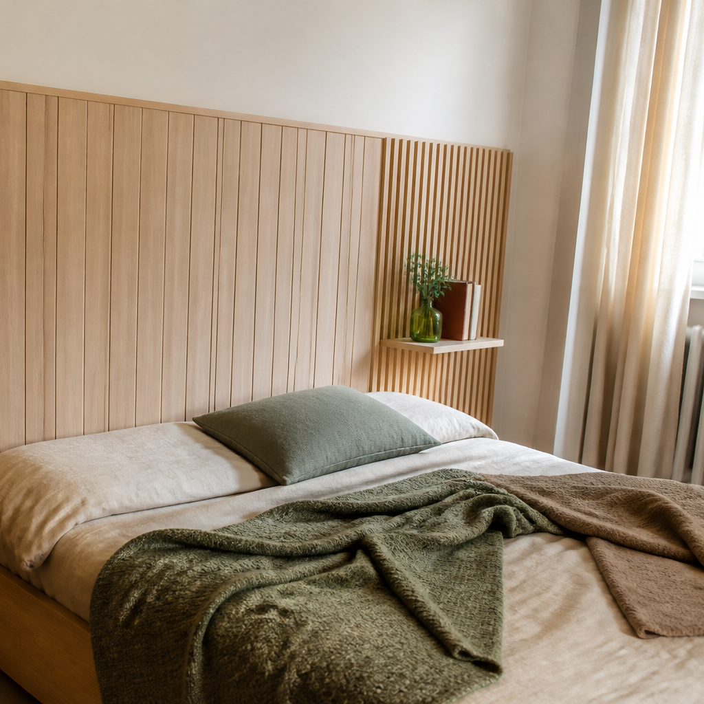 Parete Listelli dietro letto Rovere Materia 3