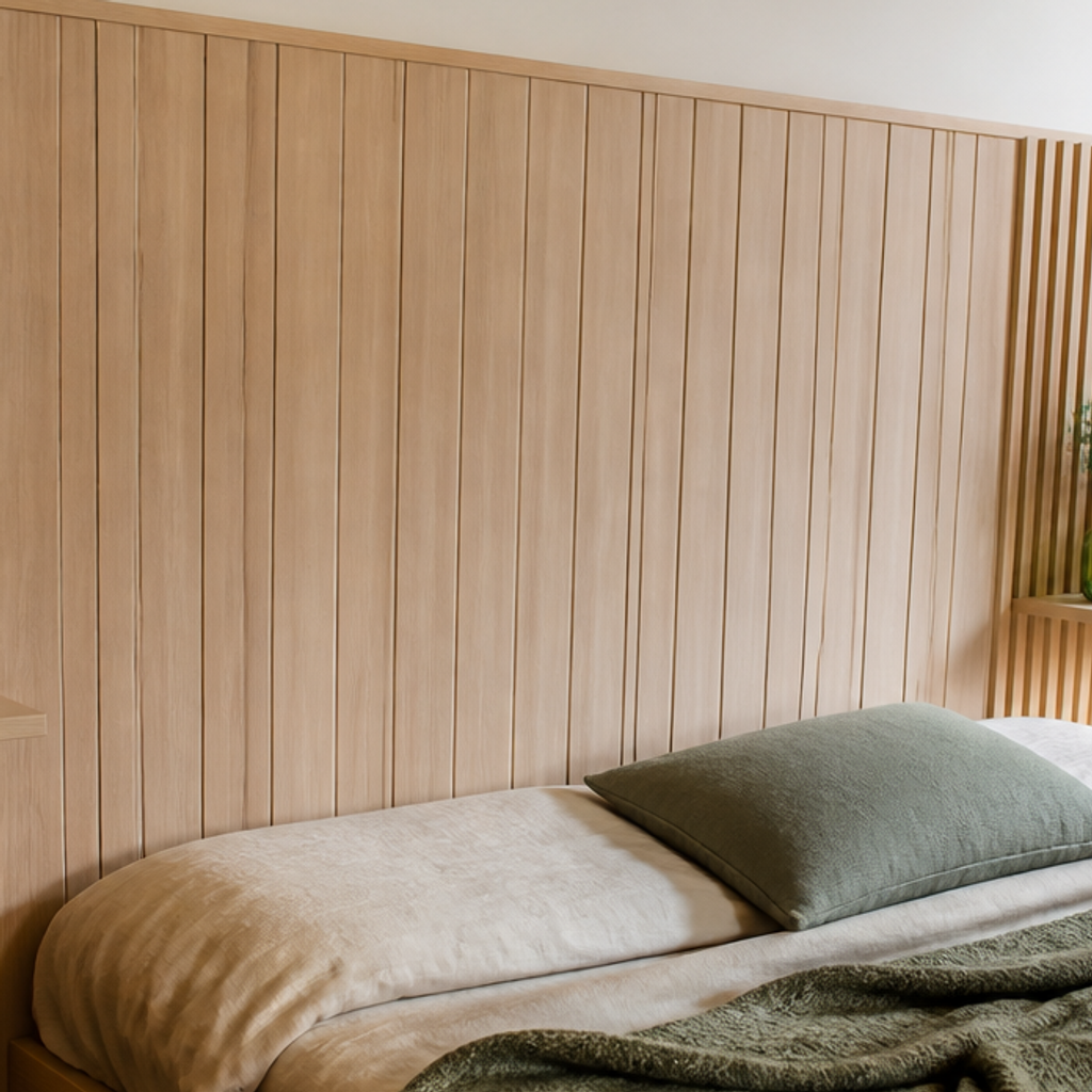 Parete Listelli dietro letto Rovere Materia 4