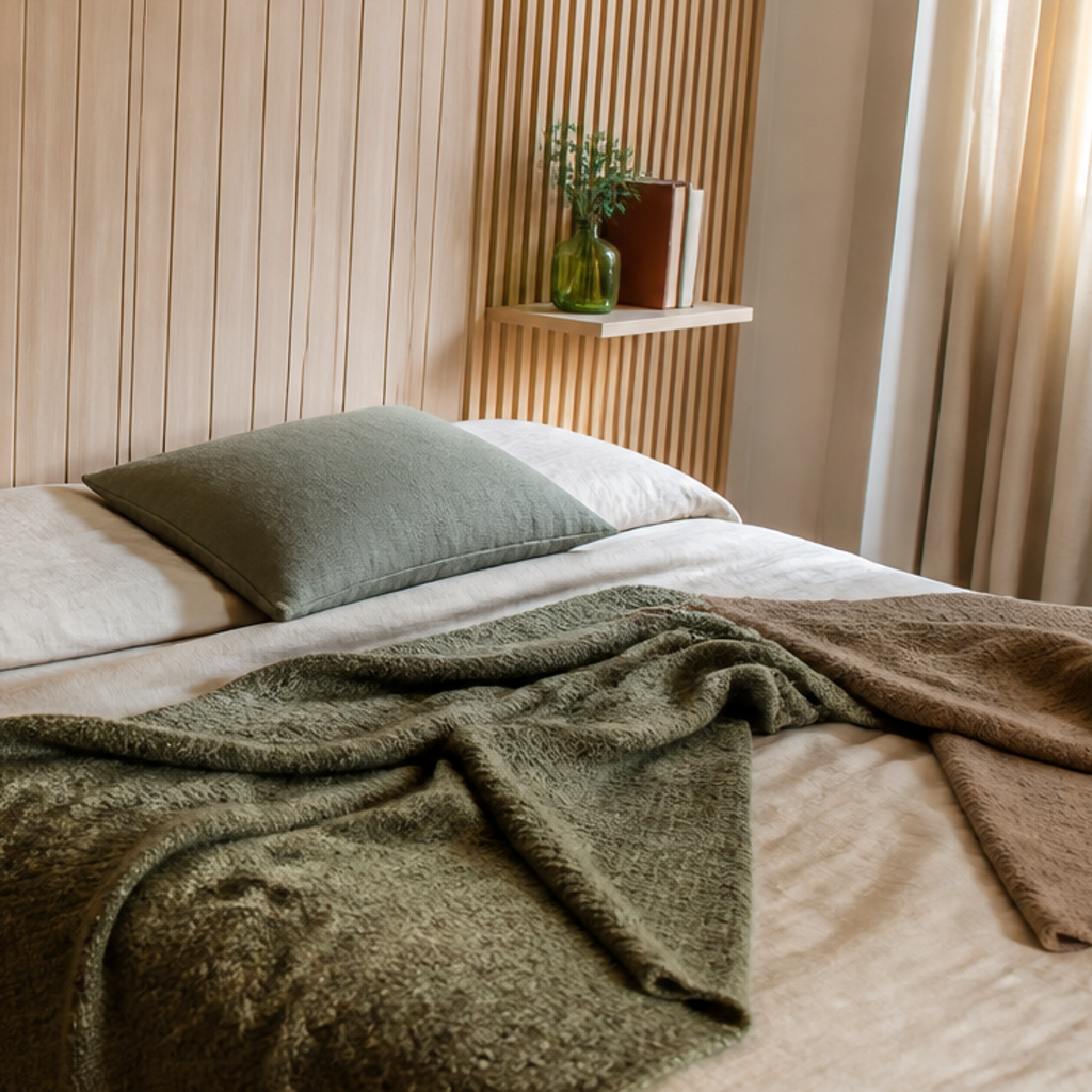 Parete Listelli dietro letto Rovere Materia 5